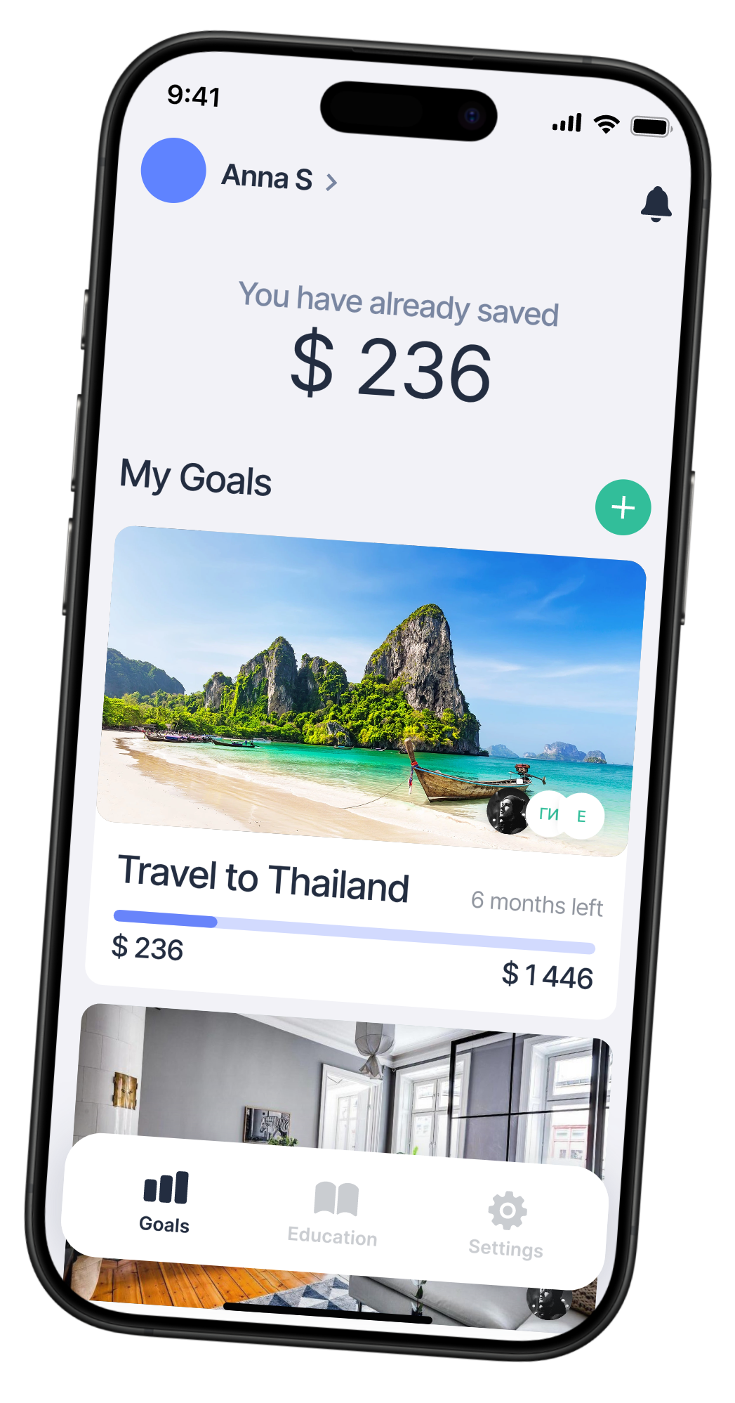Goals Online app displayed on an iPhone